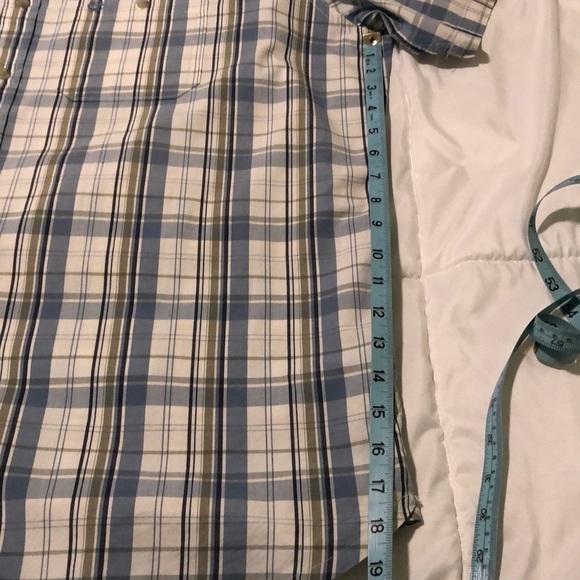 Timberland Blue, green, cream short sleeve plaid shirt button down lightweight - Picture 5 of 5